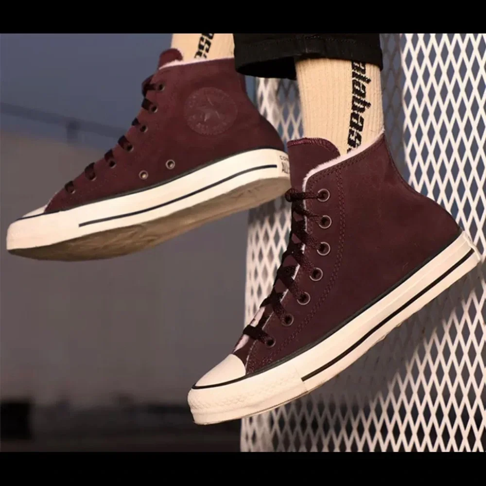 Converse Maroon Suede Fuzzy Pink Sneakers